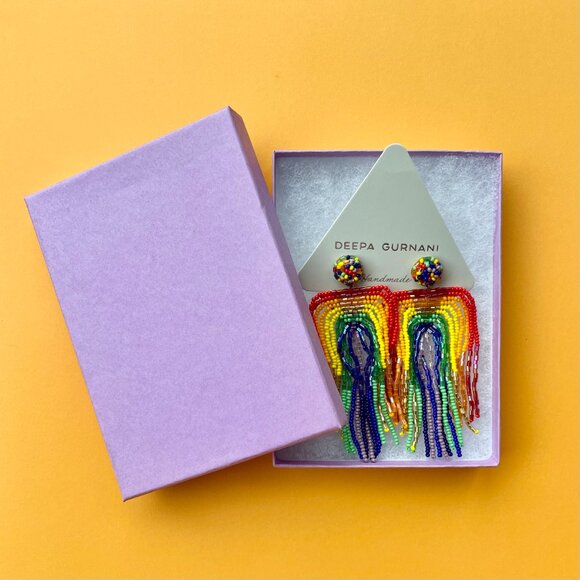 Rainbow Statement Earrings Deepa Gurnani Anthropologie Beaded Fringe NWT - Picture 13 of 13